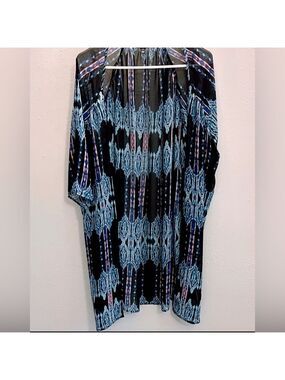 Express Black and Blue Patterned Open Front Coverup.